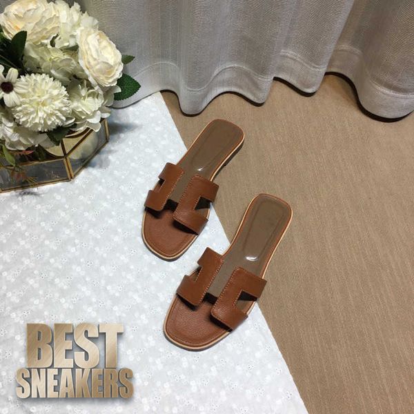 

classic brown casual sandals for woman fashion outdoor platform h oran sandal multicolor leather no slip pantoufle luxury slipper summer bea, Black