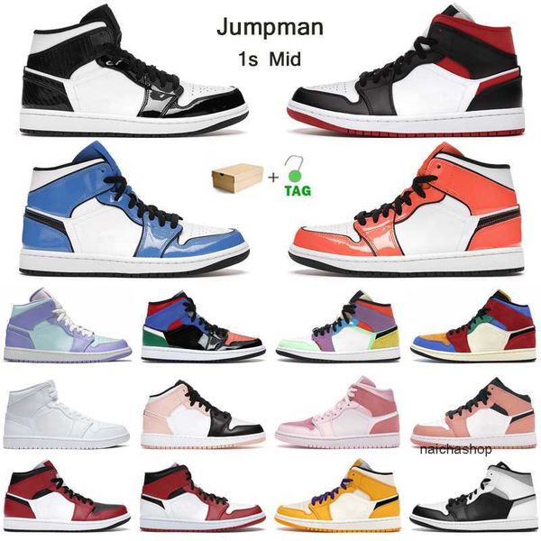 

1s mid basketball shoes 1 mens trainers white shadow smoke grey turf orange university blue pine green womens outdoor sneakers with bo jorde, Black