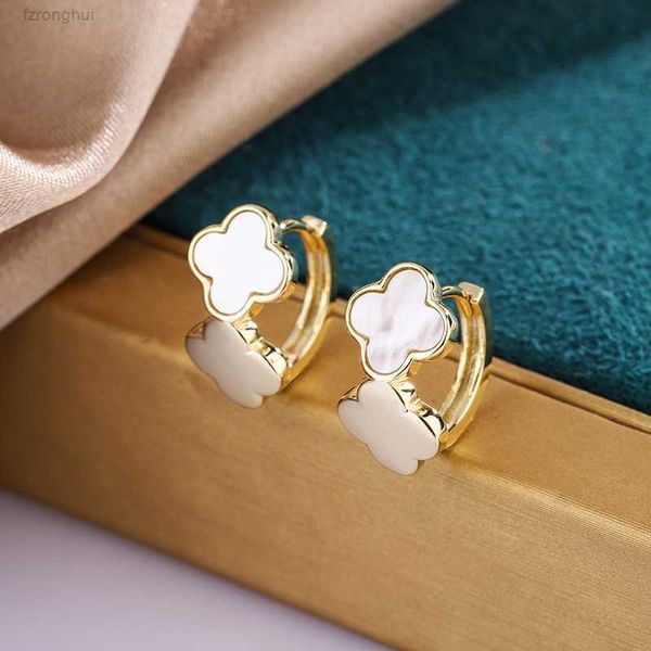 

charm natural four leaf grass shell earring buckle south korea east gate temperament versatile sweet jewelry rznl, Golden