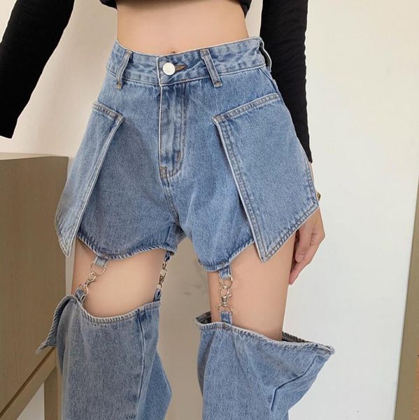 

women's jeans jeans women's straight loose high waist slim pants spring thin design detachable shorts harajuku kpop s615 230325, Blue