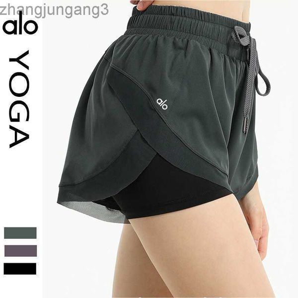 

alos yoga shorts leggings new wide elastic band running fitness pants women's anti walking high waist dance quick drying breathable sho, White;black