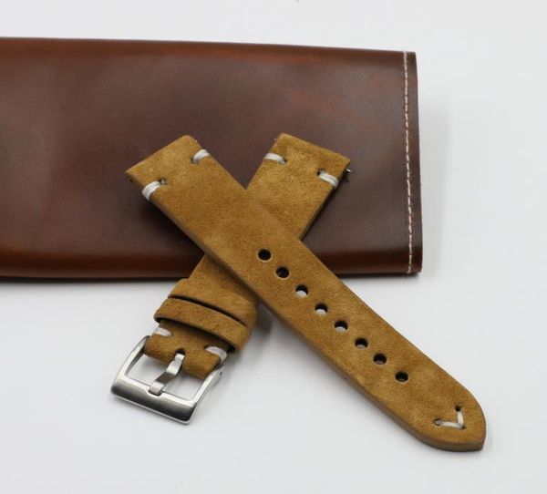 

suede leather watch strap band 18mm 20mm 22mm 24mm brown coffee watchstrap handmade stitching replacement wristband for men 2206222430916, Black;brown