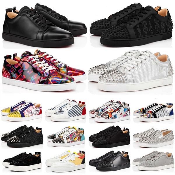 

luxury designer low dress shoes mens casual shoes sneakers glitter grey rivets leather suede camo green men women fashion spikes office care, Black