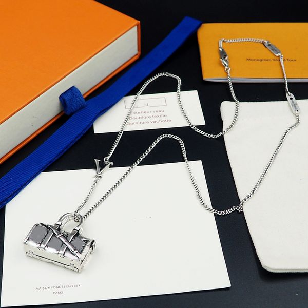 

designer necklace men classic stainless steel pendant necklace monogram handbag jewelry valentine's day gift, Silver