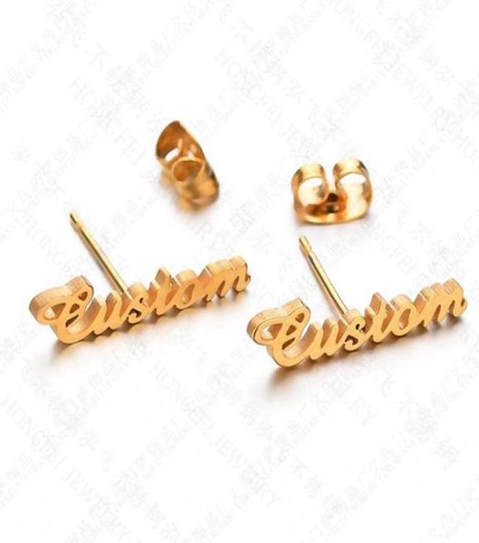

personalized custom any name earrings studs for women nameplate studs dangle drop earrings with stainless steel gold rose gold9904267, Golden;silver