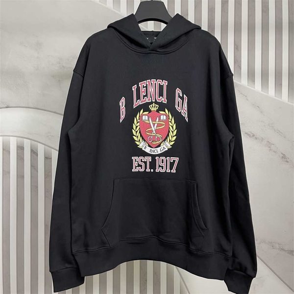 

80% off factory outlet online correct version 2023 early spring new family shield cracking scissors printed men's and women's hood, Black