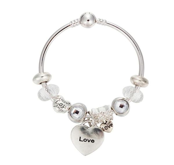 

strands electroplated antique silver bracelet with large hole beaded heart pendant good friend gift1398201, Black