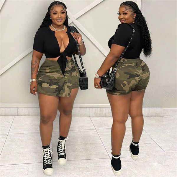 

women's shorts s3xl camo irregular shorts skirts women summer straps zipper back straight skirt pants all matching culottes 230325, White;black