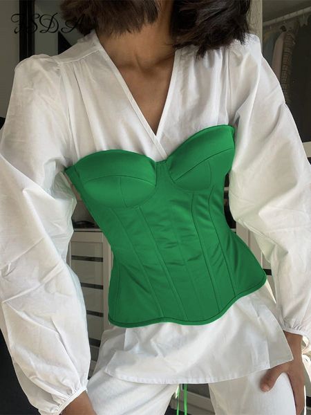 

women's tanks camis fsda satin corset crop strapless green summer tube off shoulder party sleeveless bustier tank women 230325, White