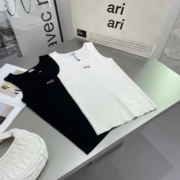 

women tank r knitted tank solid color strap embroidery sleeveless knitted fashion style women pullover, White