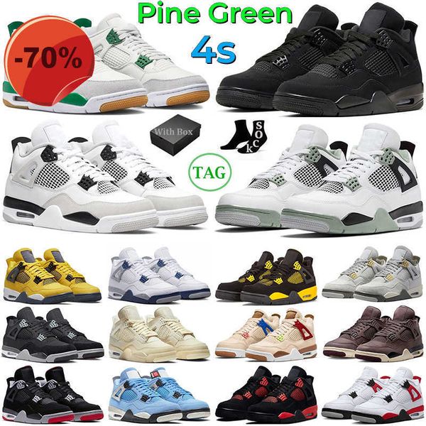

box with pine green 4 basketball shoes men women jumpman 4s military black cat midnight navy white cement pn dust seafoam shimmer mens train