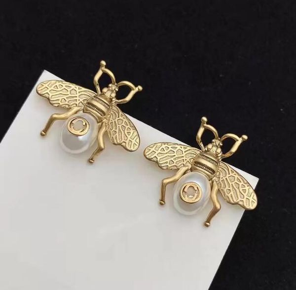 

designer stud earrings brass material 925 silver needles anti-allergic bee luxury brand earring ladies weddings parties gifts exquisite jewe, Golden;silver