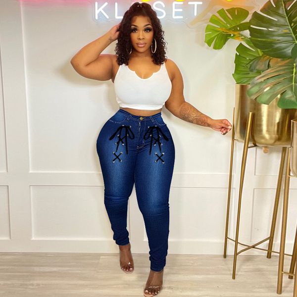 

women's plus size pants plus size women clothing fashion slim fit medium elastic creative strap high waist ankle jeans female jean trou, Black