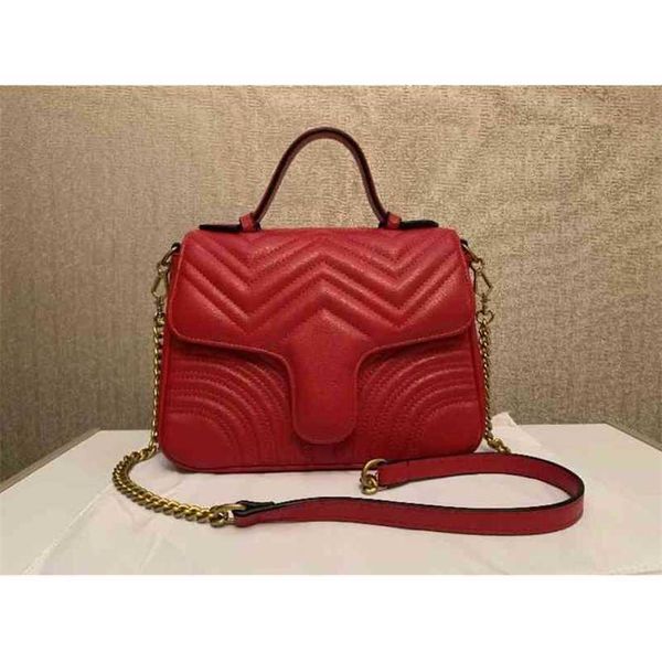 

women's luxury designer new summer handbag style inner patch zipper small and medium car sewing red solid color horizontal square