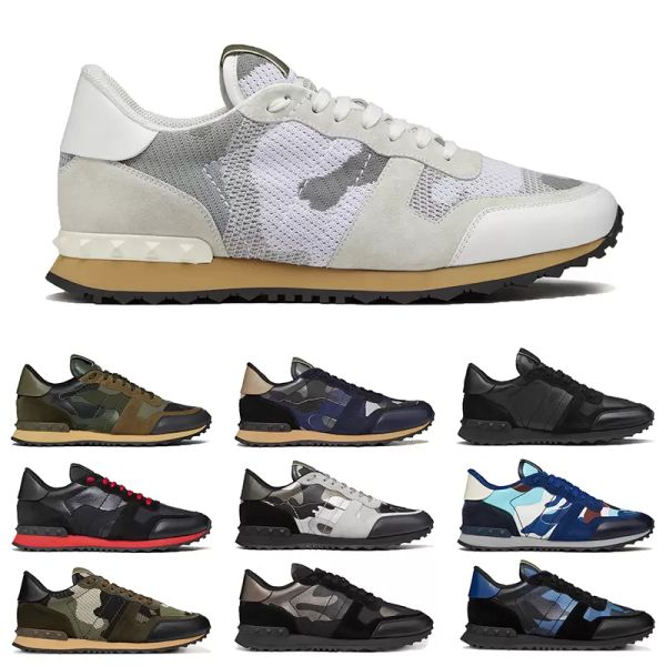 

with box valentinoes valentinoity men women luxury designer shoes rockrunner sneakers in camouflage mesh fabric rubber stud triple black yck