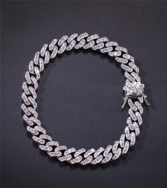 

hip hop micro pave cubic zircon cube stones cuban chain bracelet gold silver color 8mm 7inches 8inches8746671, Black