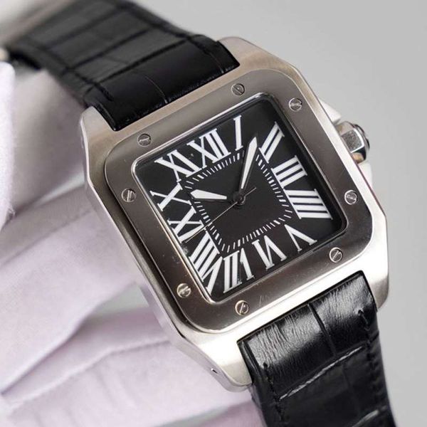 

2023 square luxury quartz watches v12 silver case black dial 42mm 316l stainless steel case bracelet waterproof watch fashion mens battery w, Slivery;brown