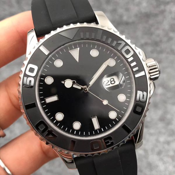 

quality mens watches yacht style 42mm black dial master automatic mechanical sapphire glass classic model folding wristwatch super luminous, Slivery;golden