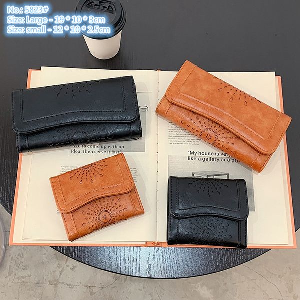 

Factory sales shoulder bags 2 colors simple Joker retro leather wallet folding large capacity long coin purse multifunctional wear-resistant fashion wallets 5823#, Orange