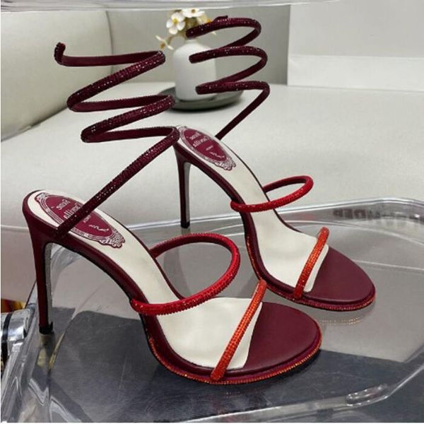 

2023 new high heel sandals women's strass shoes ankle wrap high hee wedding crystal encrusted snake luxury designer fashion 9.5cm rc cl, Black