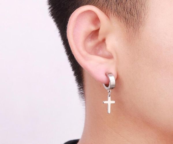 

new 4 colors allergy cross ear clasp fashionable titanium punk ear studs stainless steel earrings 30pcs epacket 6934110, Golden;silver