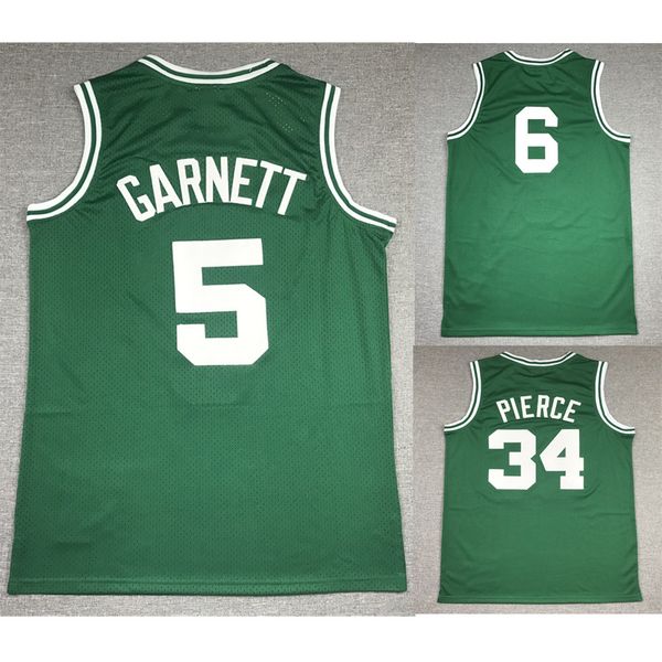 

american basketball wear garnett 5 russell 6 pierce 34 throwback men jerseys green mitchell ness size stitched jersey mix order, Black