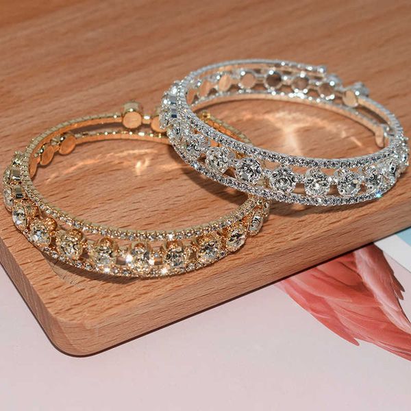 

charm bracelets bangle bride's versatile full diamond wound open crystal bracelet female, Golden;silver