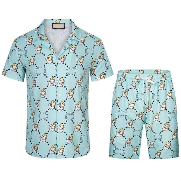 

men's tracksuits print shirts casual button down short sleeve hawaiian shirt suits summer beach designer dress shirts, Gray