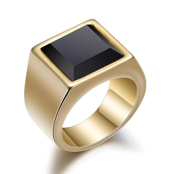 

black stone cluster rings mens gold silver color cz wedding jewelry for men vintage stainless steel party accessories gifts9136796, Golden;silver