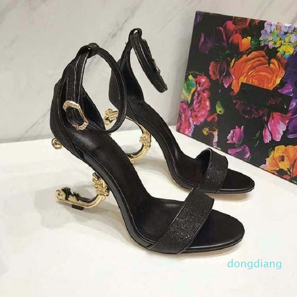 

with box 2021 high heels for woman genuine leather dressing pumps with baroque sculpted heel sandals size 35-41, Black