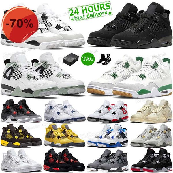 

box with 4s basketball shoes women men 4 military black cat oreo fire red thunder sail university blue cool greys j seafoam cactus jack canv