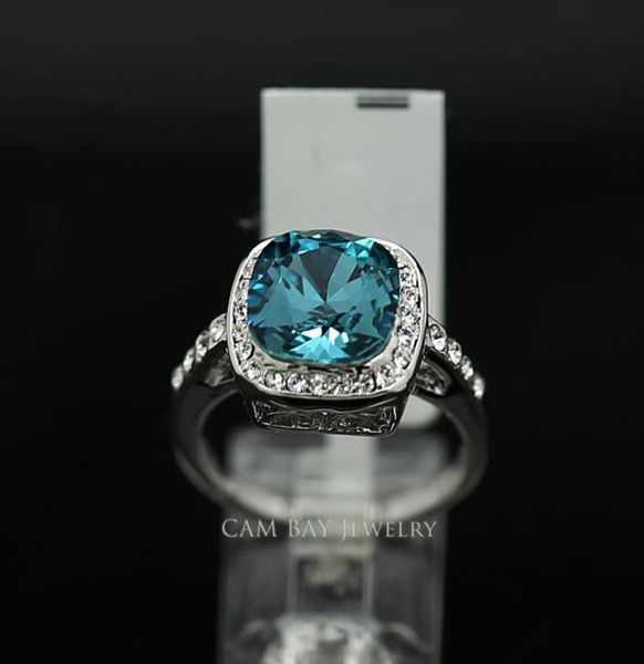 

imitation rhodium plated rings with one big square sapphire stone ring women finger ring wedding jewelry2214982, Golden;silver