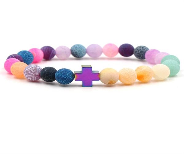 

cross natural stone pretty weathered agate bead bracelet 8mm elastic rope bead fashion men women jewelry yoga chakra bracelet8812997, Golden;silver
