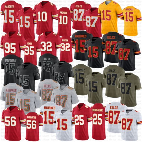 

patrick mahomes isiah pacheco football jersey kadarius toney chiefs chris jones george karlaftis travis kelce bolton reid, Black;red