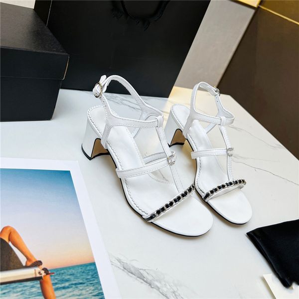 

summer popular women sandals 2023 channel luxury brand business dress wedding party leather high heels casual flat slippers 09-015, Black