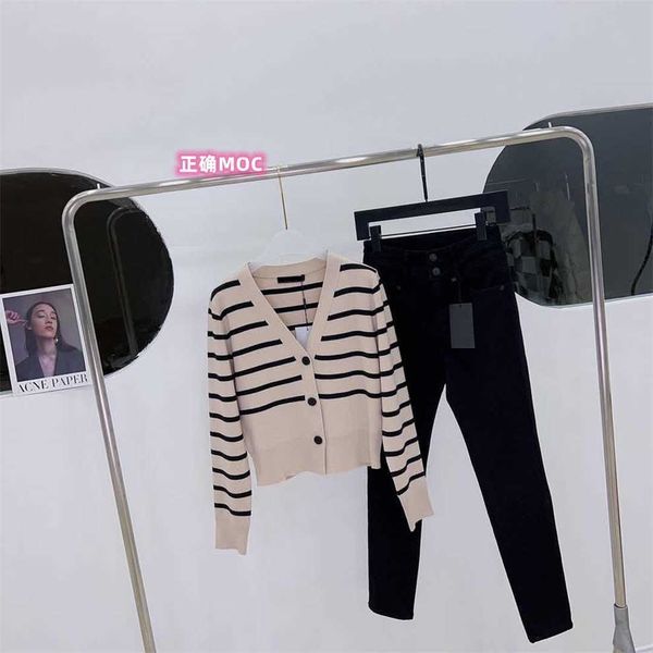 

80% off factory outlet online moc women's stripe knitted cardigan high winter coat loose fit correct fashion, White