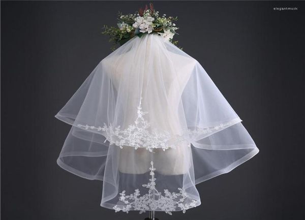 

bridal veils spring style two layers appliques ivory with comb wedding veil accessories8337214, Black