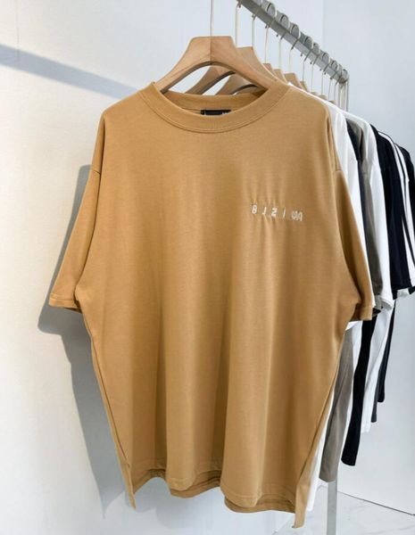 

embroidered letter short sleeve t-shirt men's and women's summer american vintage wash made old top, White;black