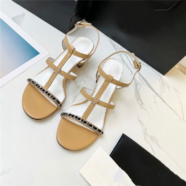 

summer popular women sandals 2023 channel luxury brand business dress wedding party leather high heels casual flat slippers 09-017, Black