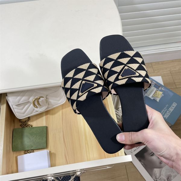 

fashion triangle logo woman slippers beach thick bottom slippers platform women shoes alphabet lady sandals leather high heel slippers embro, Black