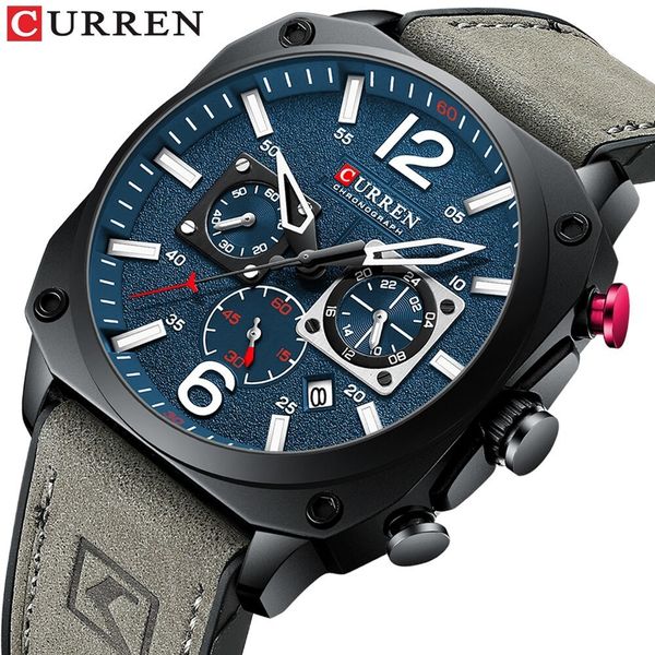 

wristwatches curren mens watch fashion waterproof multi function chronograph clock leather six needle calendar quartz wristwatches 230325, Slivery;brown