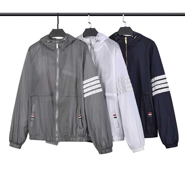

80% off factory outlet online 2023 summer new fashion four bar reflective stripe loose casual hooded thin shirt protection clothing, Black