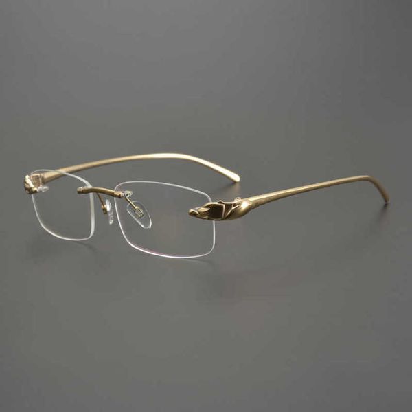 

luxury designer new sunglasses leopard head fashion business high end frameless myopia glasses frame pure titanium simple, White;black