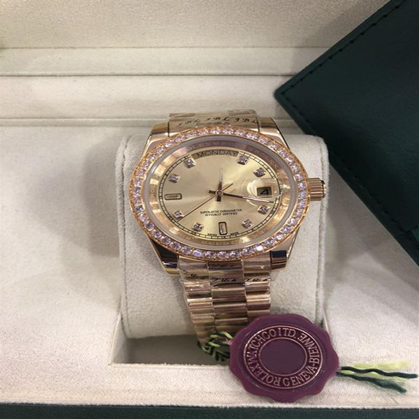 

with original box whole - luxury 18k gold diamond perpetual day date automatic mens watch gold mechanical sport men's wat296f, Slivery;brown