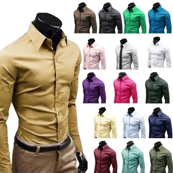 

mens dress shirts men business shirt plus size single breasted male formal blouse white turn down collar autumn long sleeve basic mens, White;black