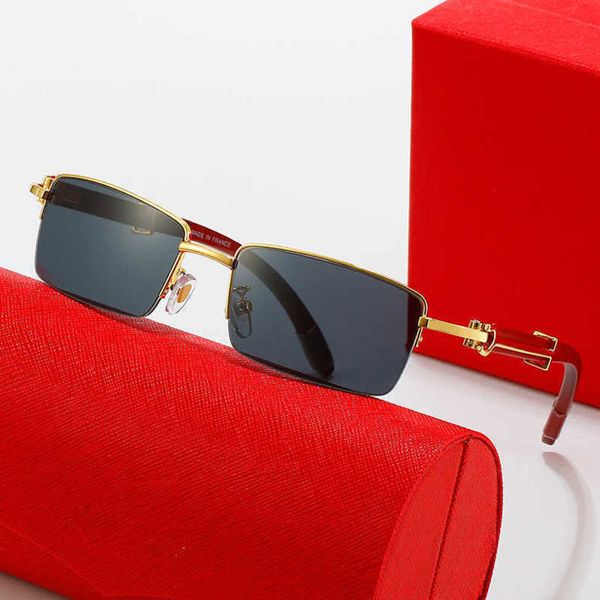 

luxury designer sunglasses 20% off working-type wooden leg half-frame mesh red metal fashion trend personality flat glasses, White;black