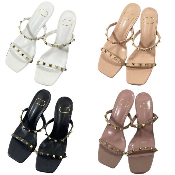 

sandals designer party shoes slip-on studs outdoor shoes ladies high heels wedding shoes square toe women shoes sheepskin fashionable dress, Black