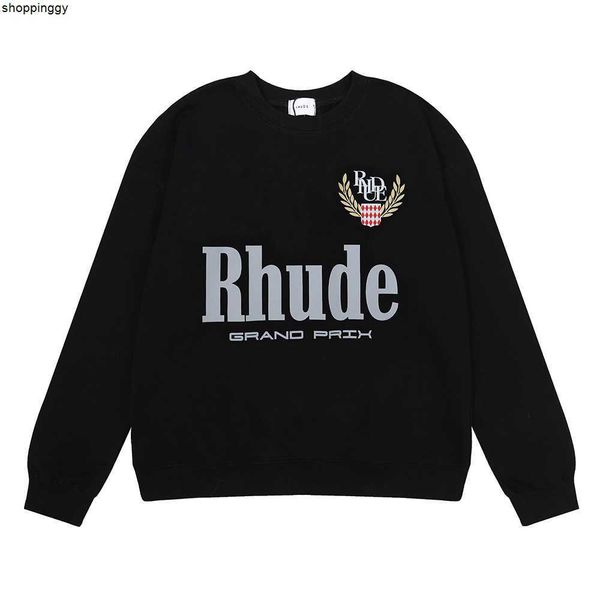 

hoodies sweatshirts high street trend rhude rice spike print long-sleeved crewneck and women's models large size pullover, Black
