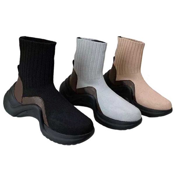 

casual shoes designer sock boot high heels ankle boots women pvc wool print jacquard textile platform outsole shoe booties size 35-41, Black