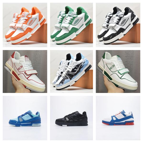 

2023 designer running shoes men's women's sneakers casual shoes calfskin leather abloh black green red blue letters covered platfo